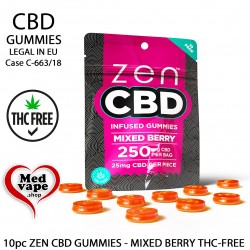 ZEN CBD GUMMIES MIXED BERRY - 10pc (250mg CBD) CBG WEED CANNABIS MARIJUANA MEDVAPE