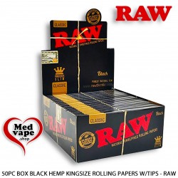 50PC DISPLAY BOX BLACK KINGSIZE SLIM ROLLING PAPERS - RAW WEED LEGAL THC MARIJUANA